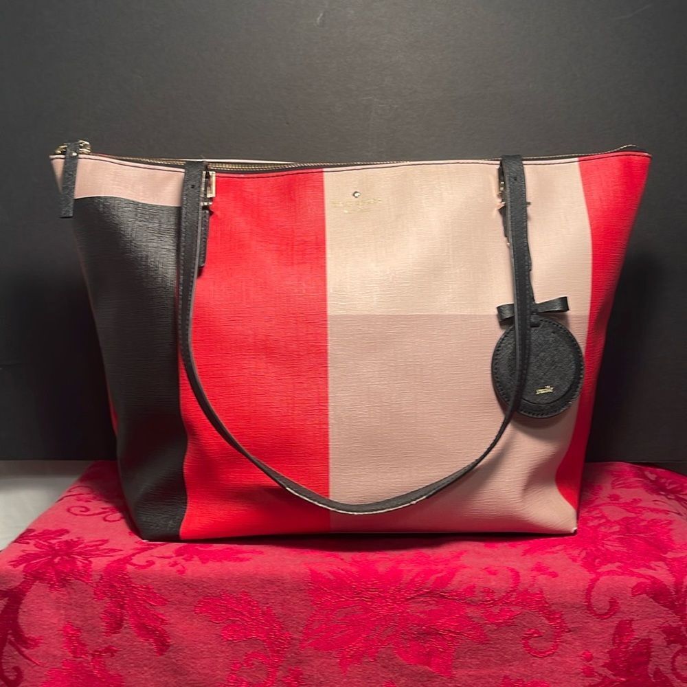 Kate Spade‎ Color Block Shoulder Tote Bag Red Tan Black